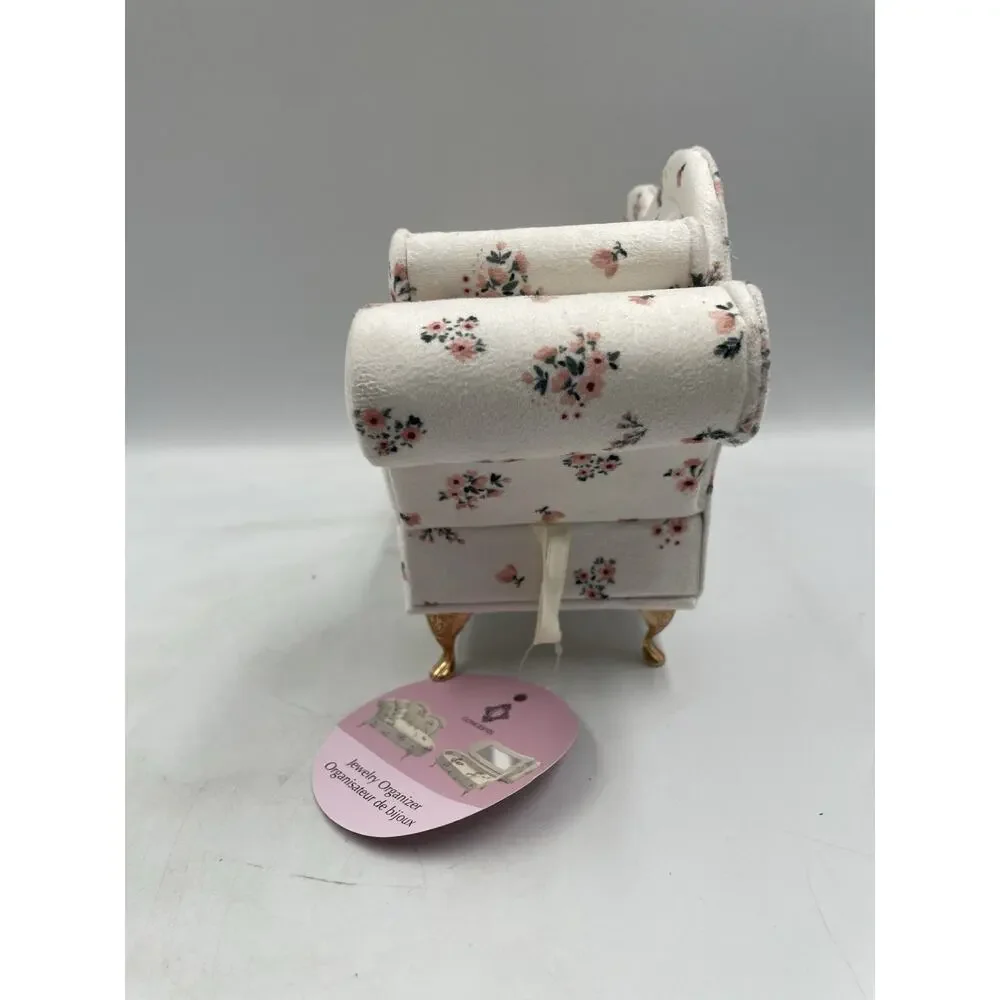 NWT Mini Floral Sofa Couch Chaise Jewelry Box Organizer 11”x6”